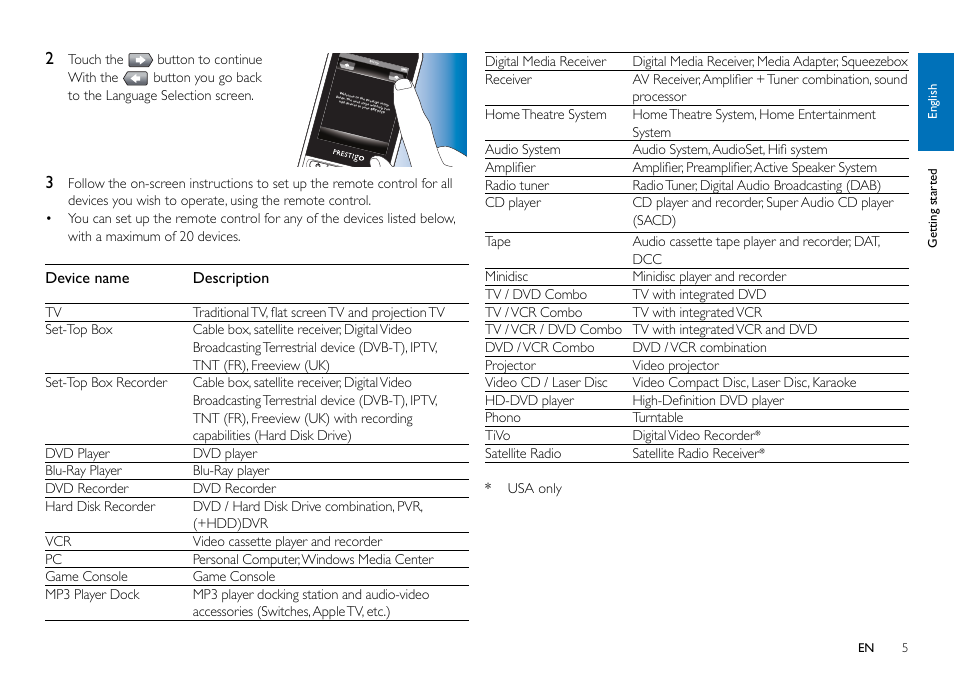 Device name description | Philips SRT9320/27 User Manual | Page 5 / 26