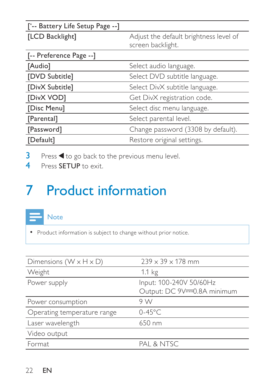 7 product information | Philips PD9008 User Manual | Page 21 / 24