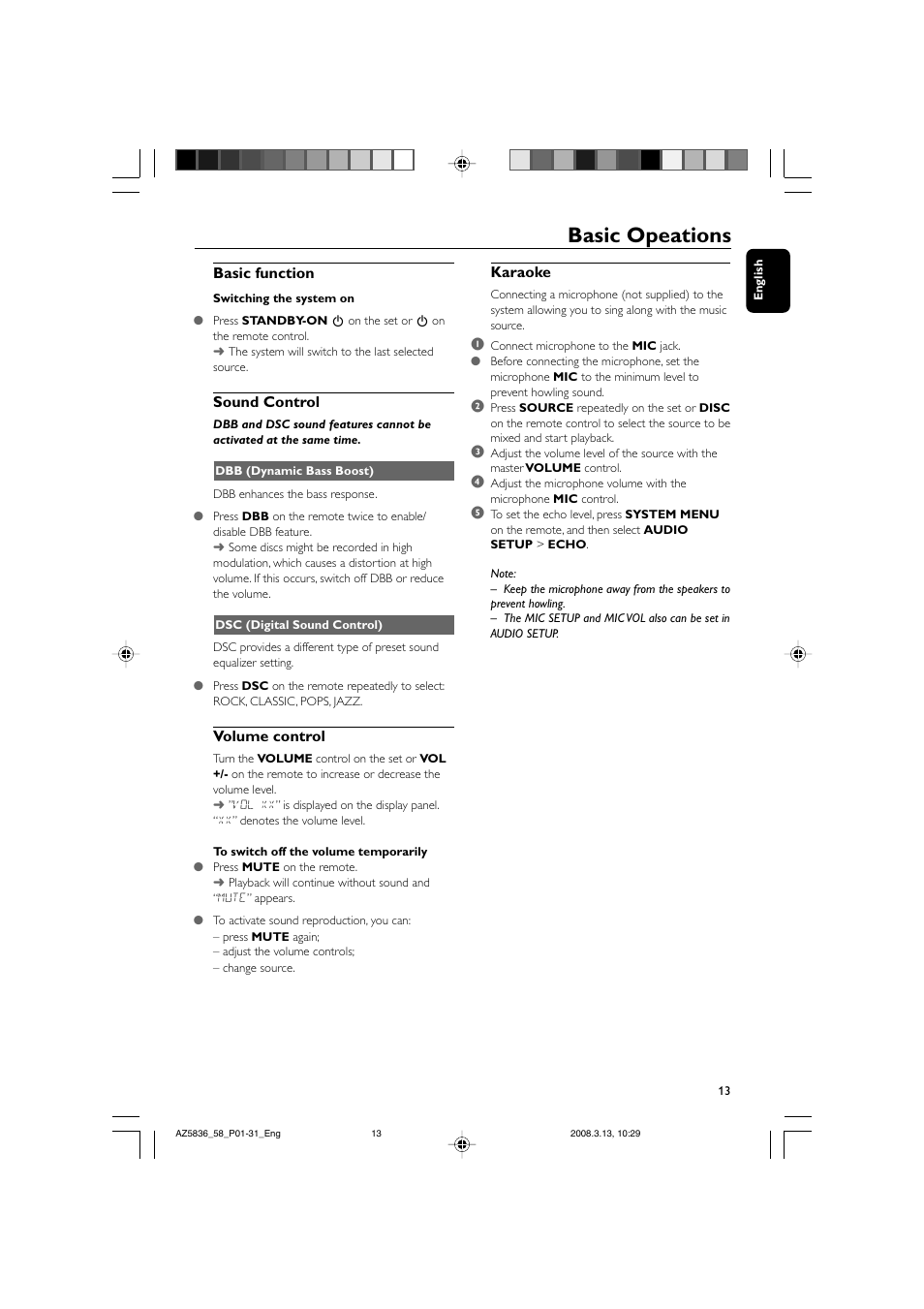 Basic opeations | Philips AZ5836 User Manual | Page 13 / 32