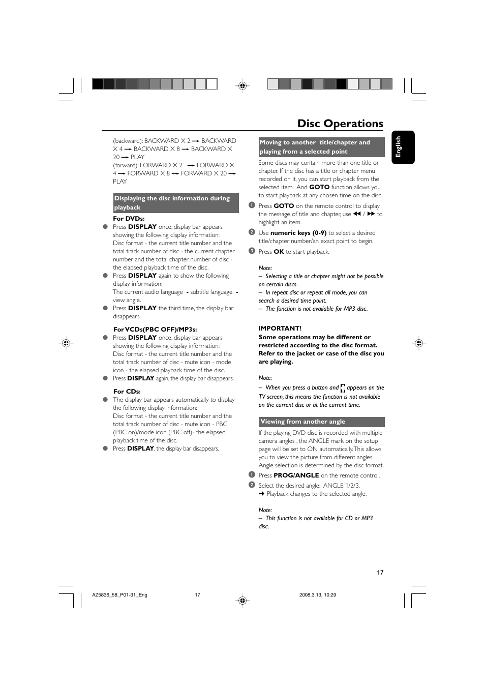 Disc operations | Philips AZ5836 User Manual | Page 17 / 32