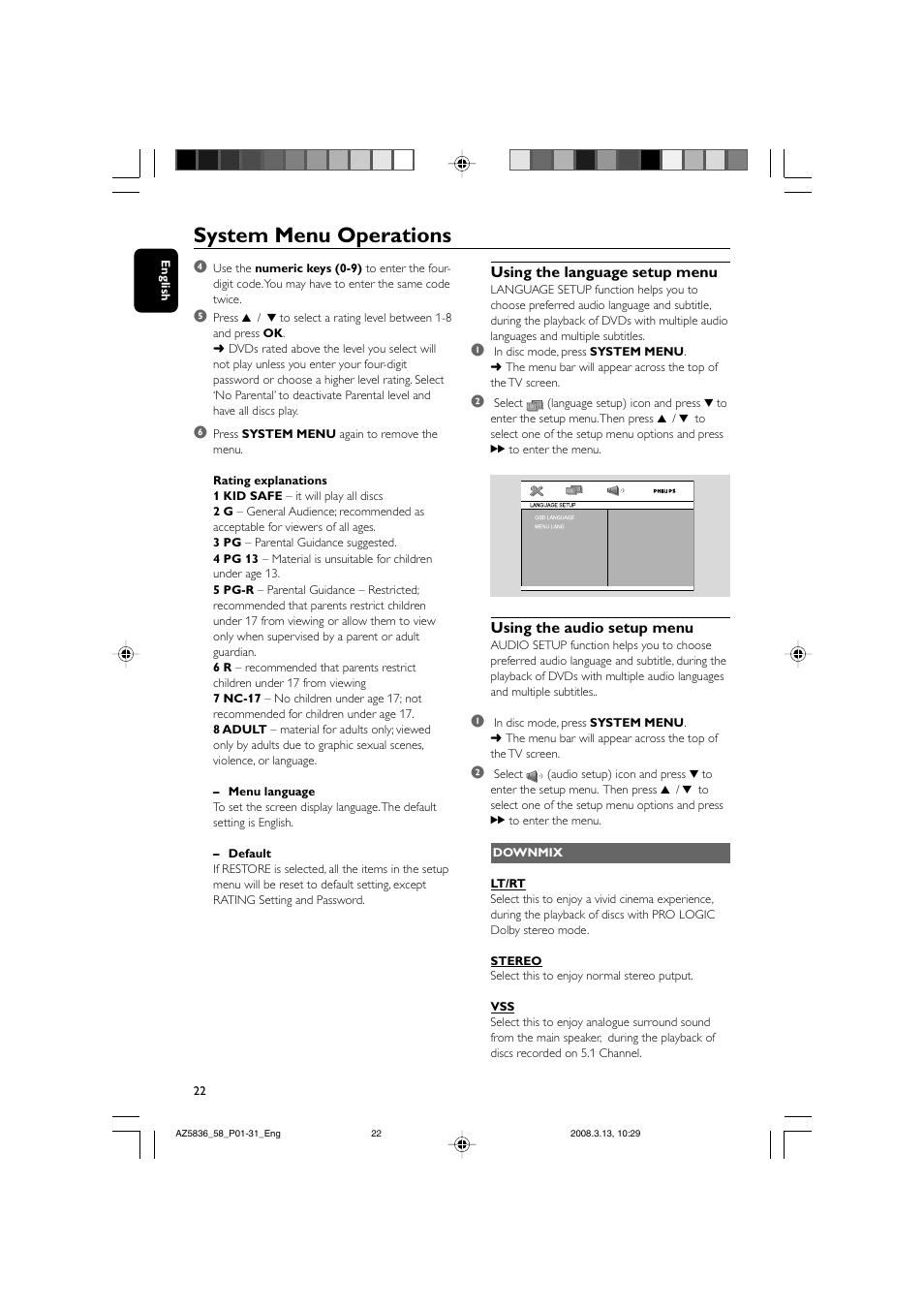 System menu operations | Philips AZ5836 User Manual | Page 22 / 32