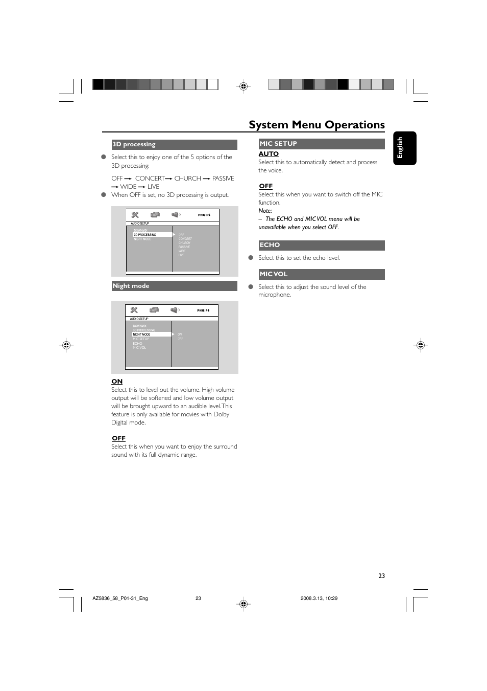 System menu operations | Philips AZ5836 User Manual | Page 23 / 32