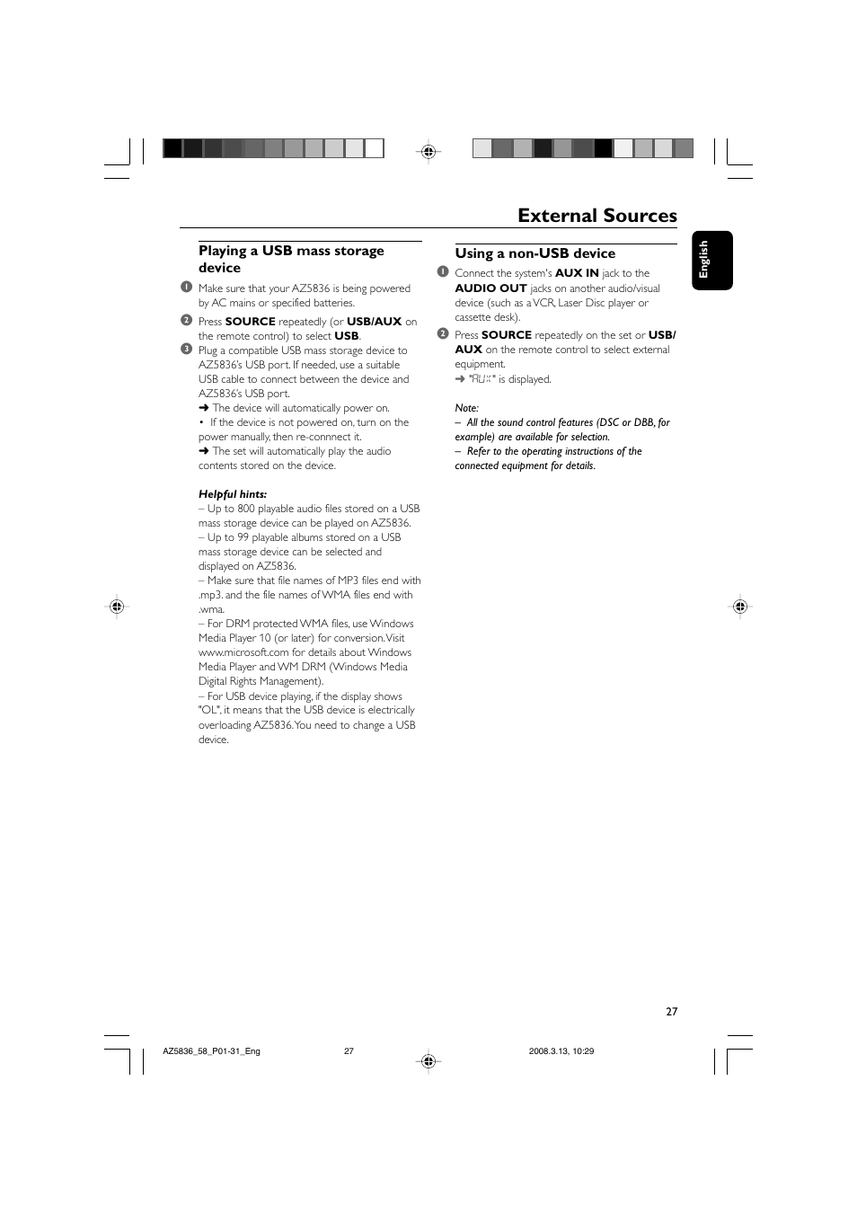 External sources | Philips AZ5836 User Manual | Page 27 / 32