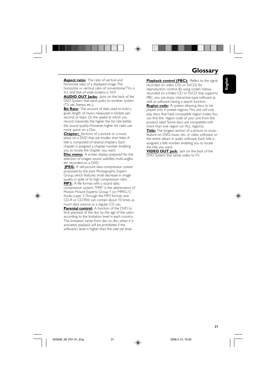 Glossary | Philips AZ5836 User Manual | Page 31 / 32