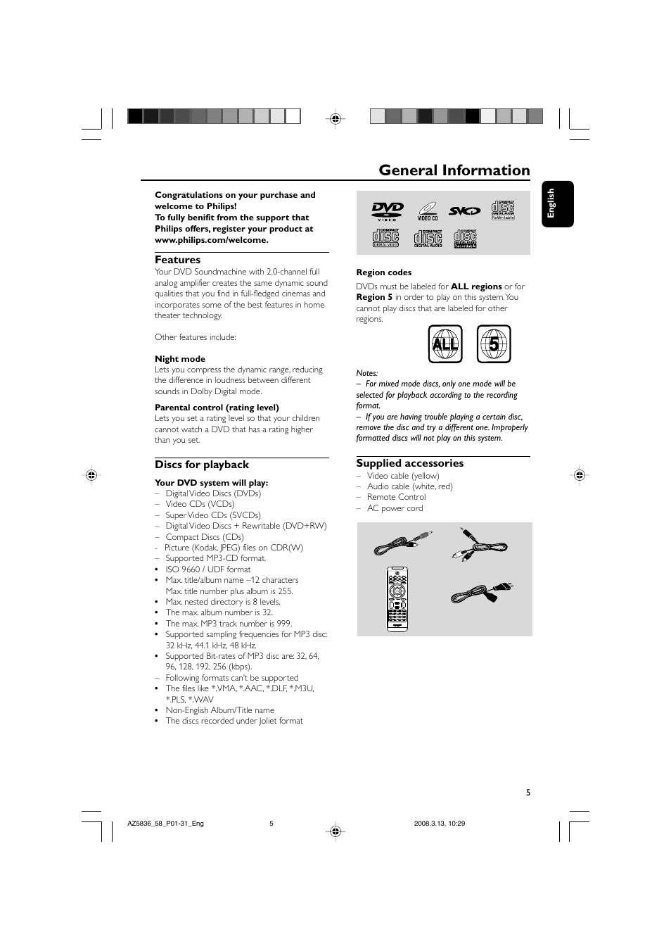 General information | Philips AZ5836 User Manual | Page 5 / 32