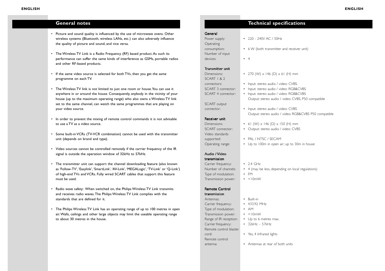 Philips WIRELESSTV LINK SBC VL1400 User Manual | Page 6 / 42