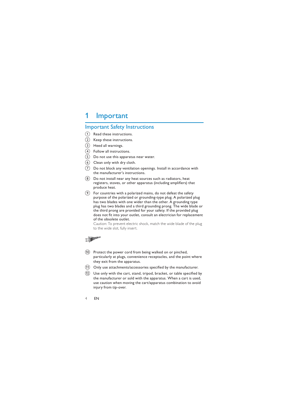 1 important, Important safety instructions | Philips PD7040/05 User Manual | Page 3 / 23