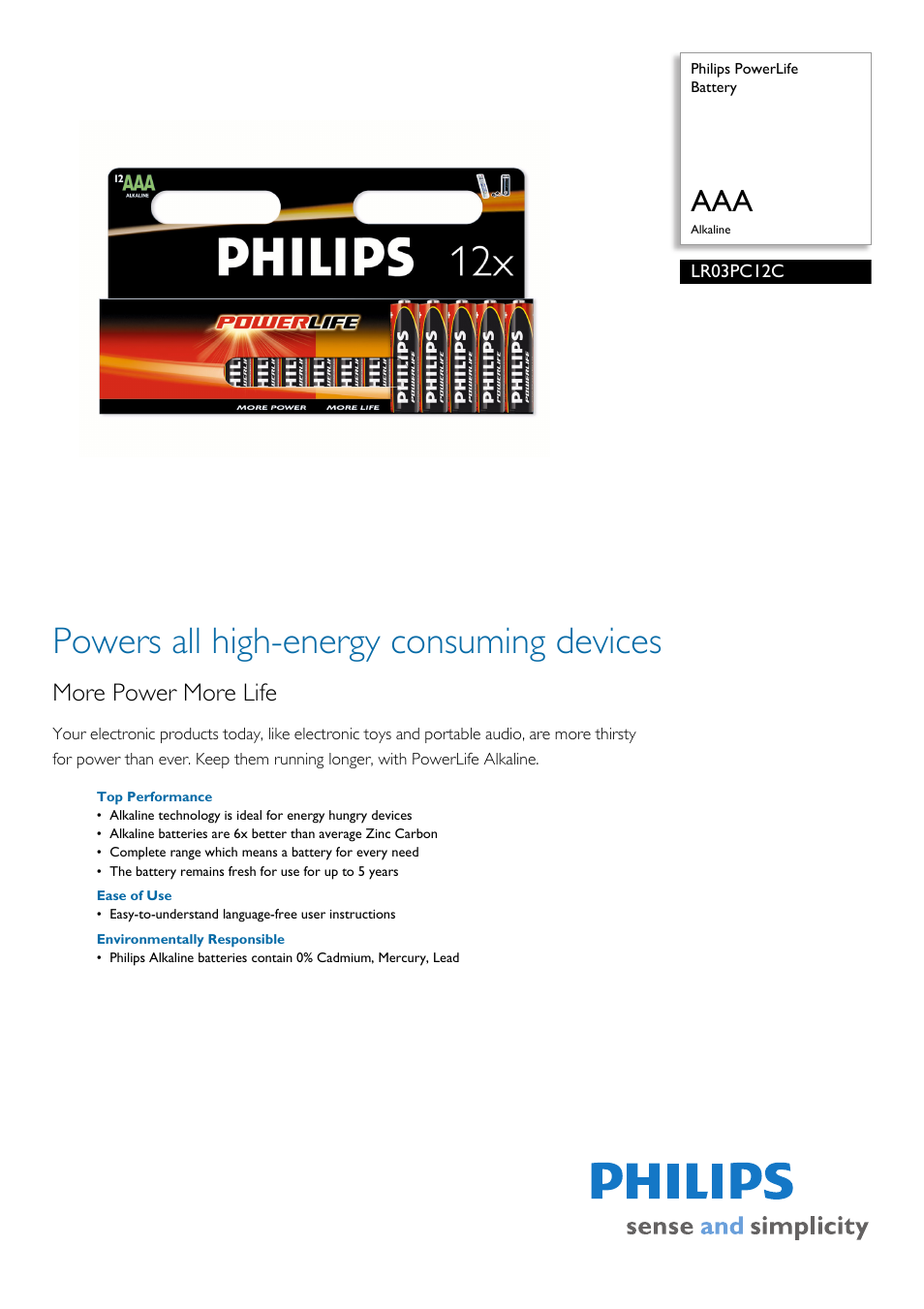 Philips LR03PC12C/10 User Manual | 2 pages