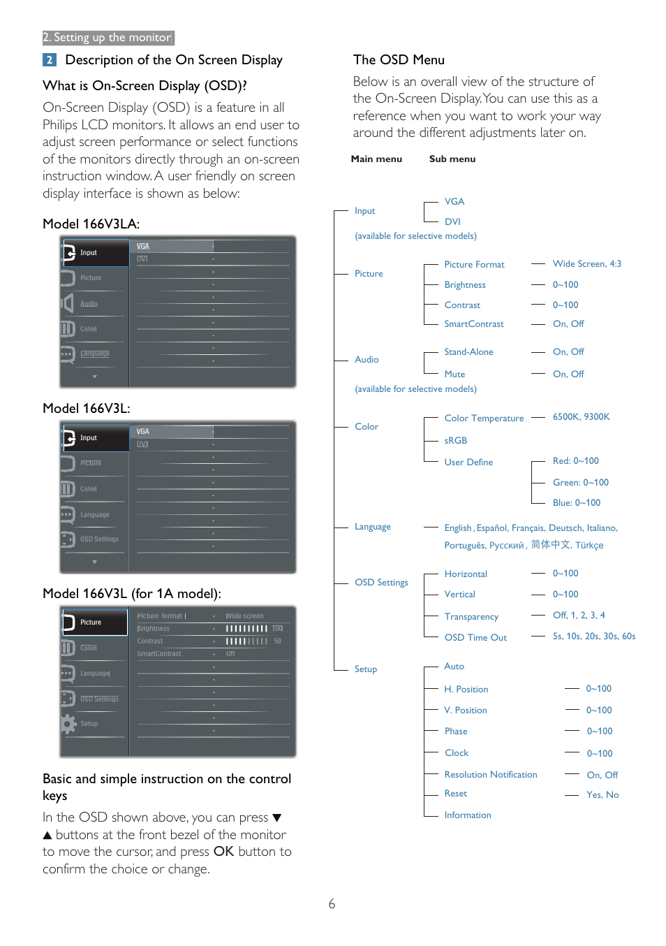 Model 166v3l, Setting up the monitor | Philips 166V3L User Manual | Page 8 / 37