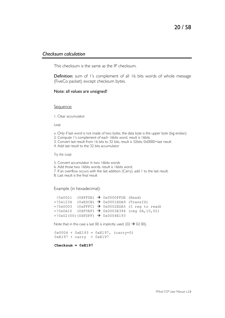 Checksum calculation | Philips FMod-TCP BOX User Manual | Page 20 / 58