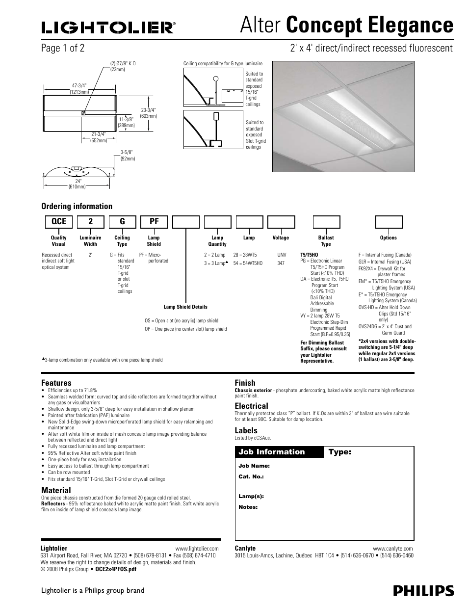 Philips Lightolier QCE2X4PFOS User Manual | 2 pages