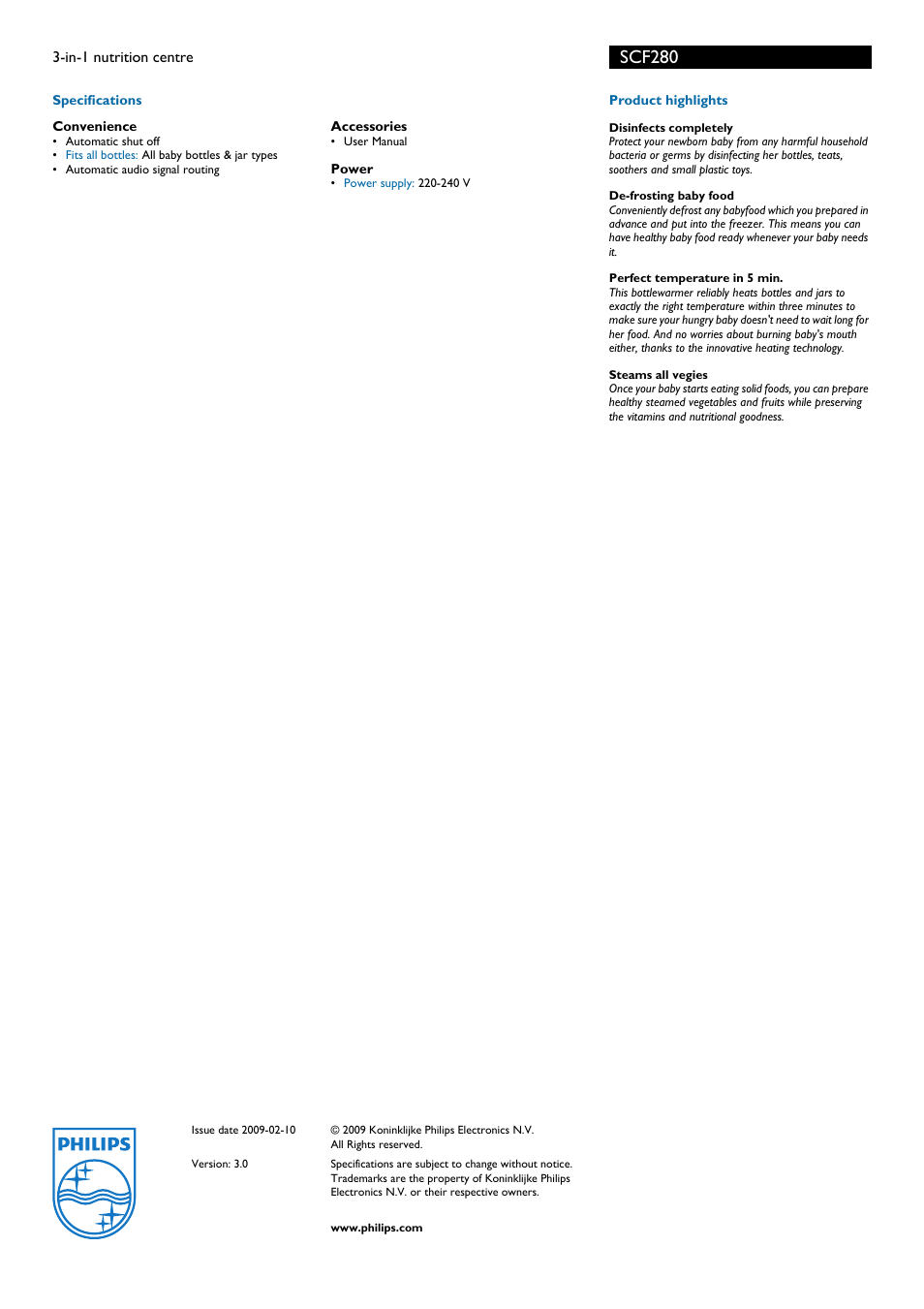 Scf280 | Philips SCF280/39 User Manual | Page 2 / 2