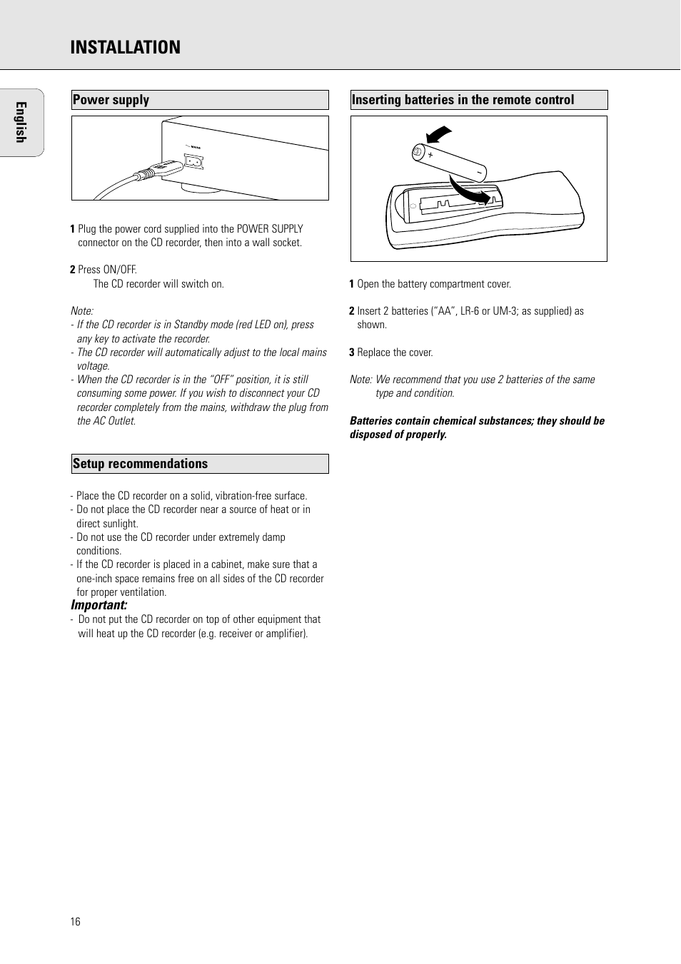 Installation | Philips CDR775 S User Manual | Page 16 / 35