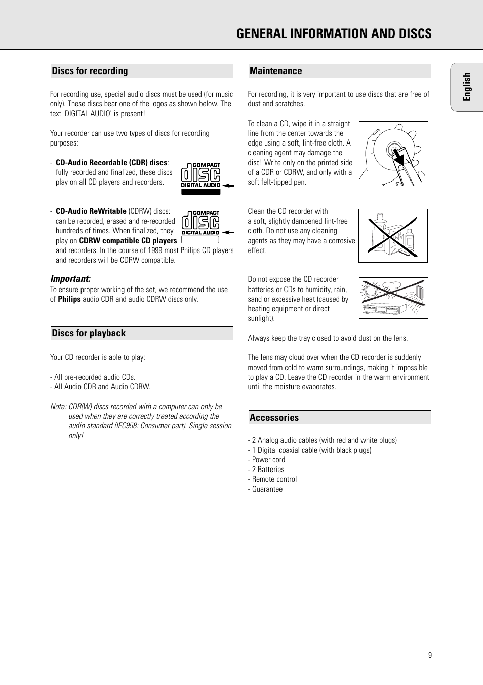 General information and discs | Philips CDR775 S User Manual | Page 9 / 35