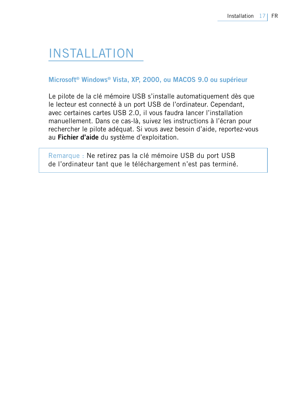 Installation | Philips Active Crystals USB Memory Key Naughty Raymond FM02SW00/FM02SW10 User Manual | Page 19 / 104