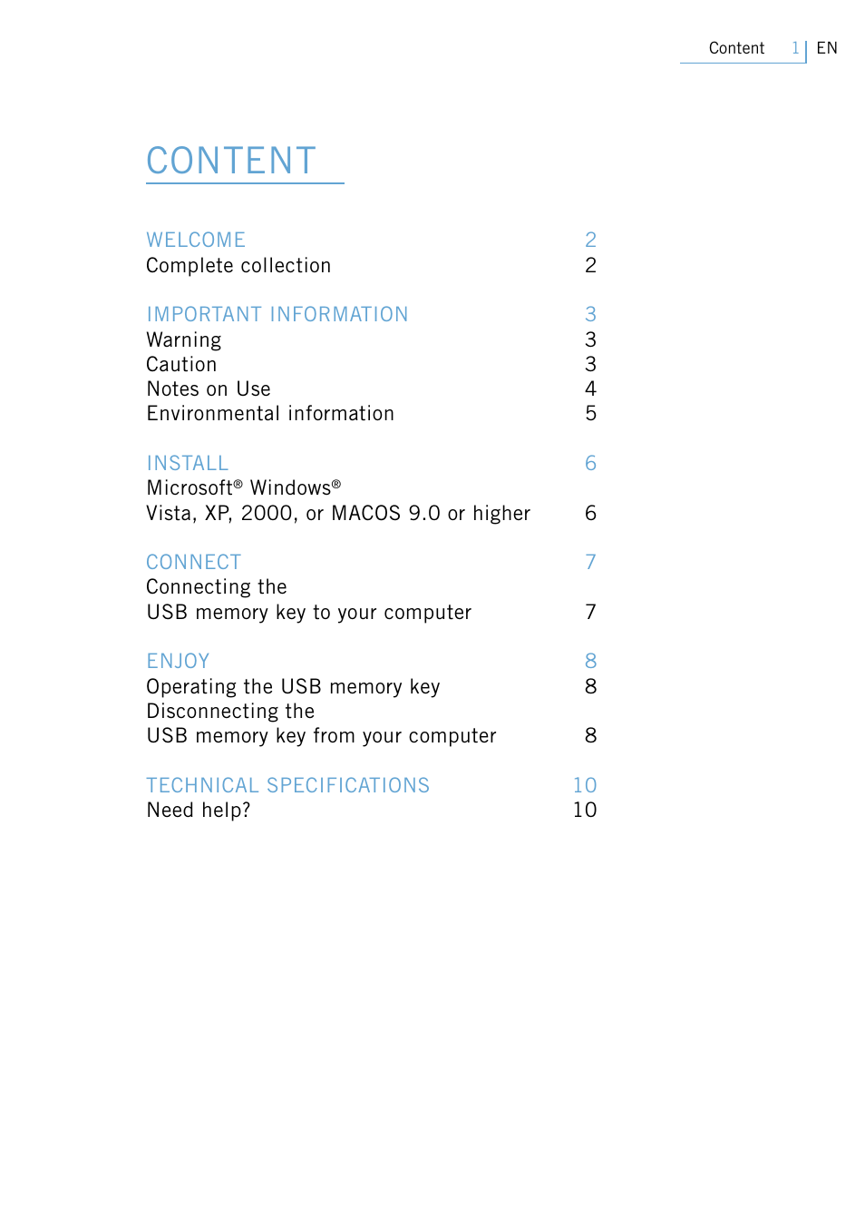 Content | Philips Active Crystals USB Memory Key Naughty Raymond FM02SW00/FM02SW10 User Manual | Page 3 / 104