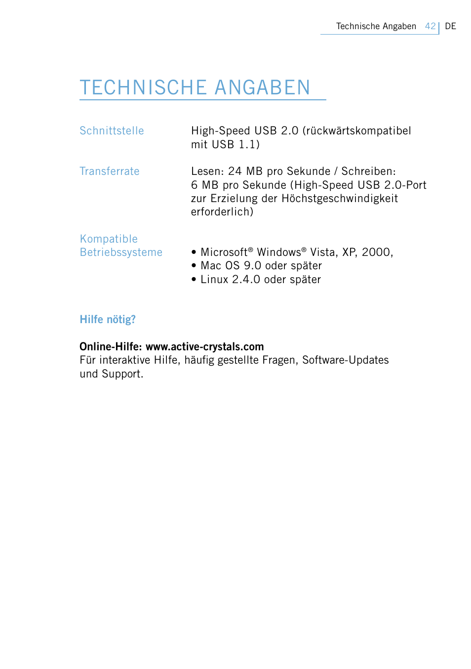 Technische angaben | Philips Active Crystals USB Memory Key Naughty Raymond FM02SW00/FM02SW10 User Manual | Page 44 / 104