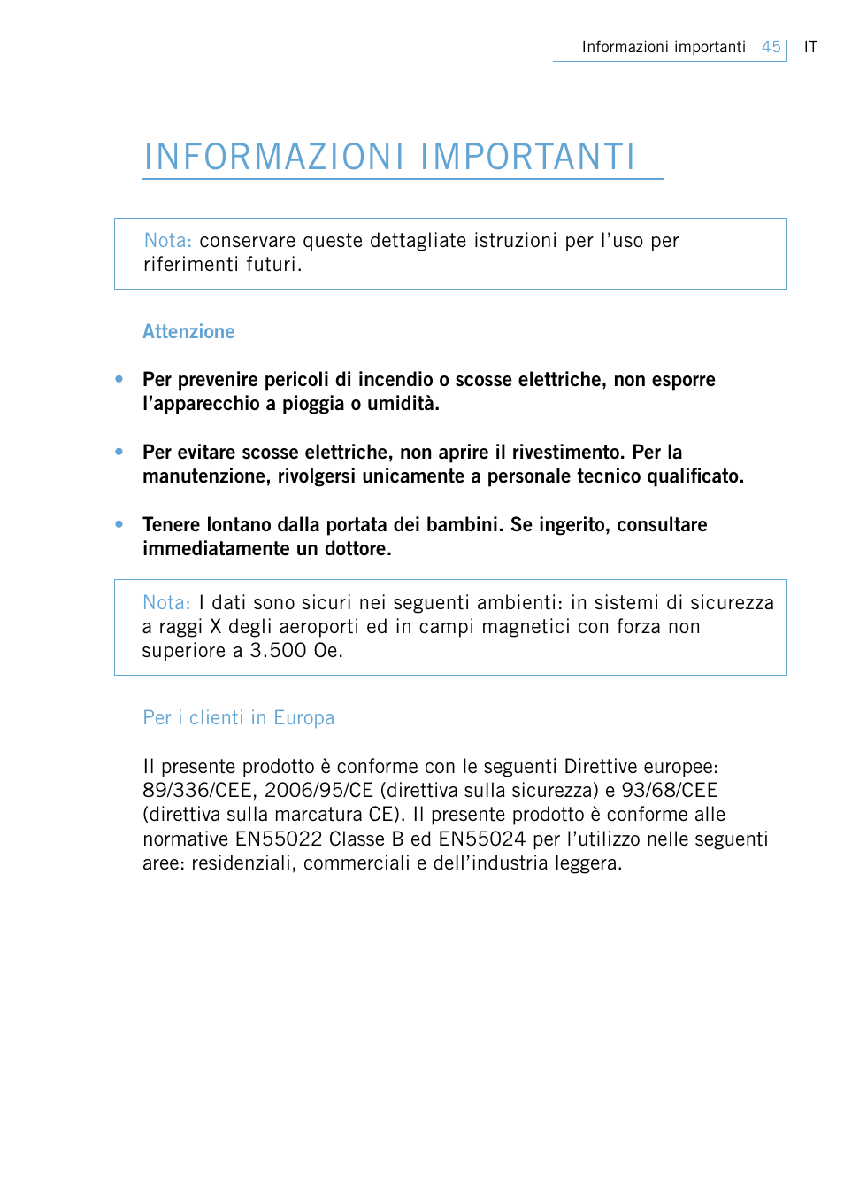 Informazioni importanti | Philips Active Crystals USB Memory Key Naughty Raymond FM02SW00/FM02SW10 User Manual | Page 47 / 104