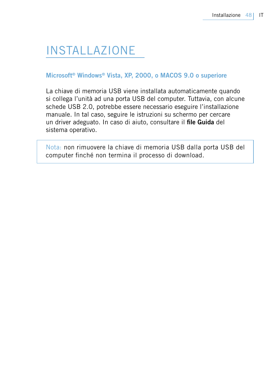 Installazione | Philips Active Crystals USB Memory Key Naughty Raymond FM02SW00/FM02SW10 User Manual | Page 50 / 104