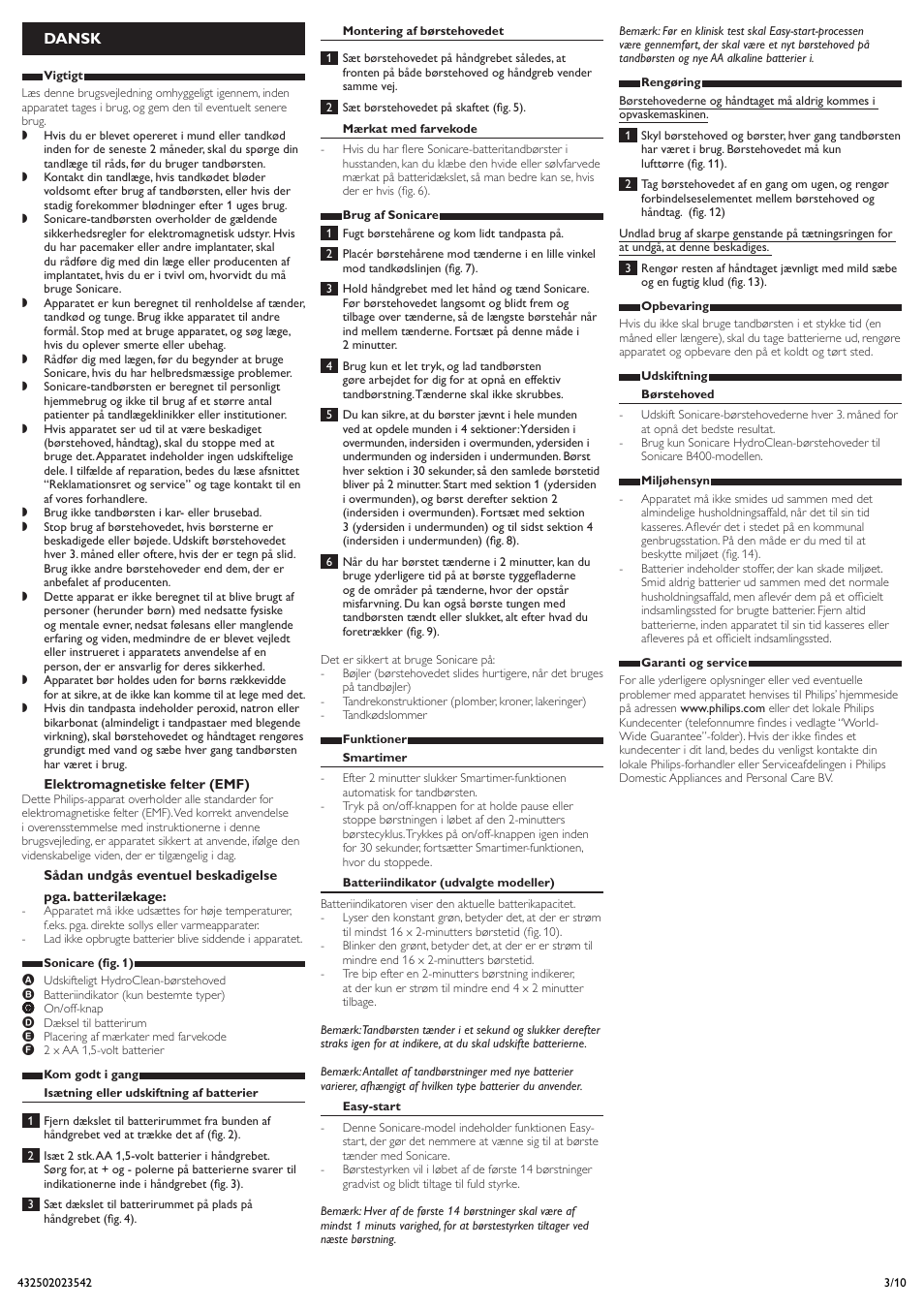 Dansk | Philips Sonicare 4000+ Series User Manual | Page 3 / 10