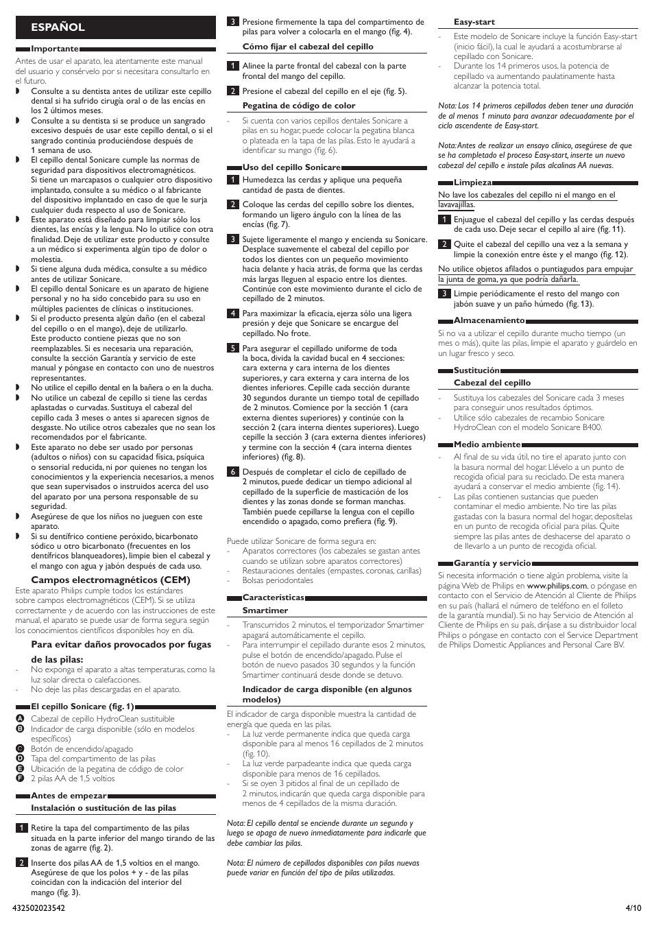 Español | Philips Sonicare 4000+ Series User Manual | Page 4 / 10