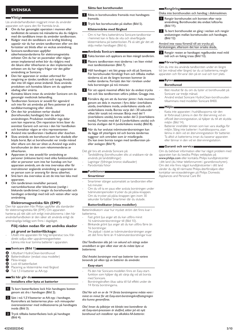 Svenska | Philips Sonicare 4000+ Series User Manual | Page 5 / 10