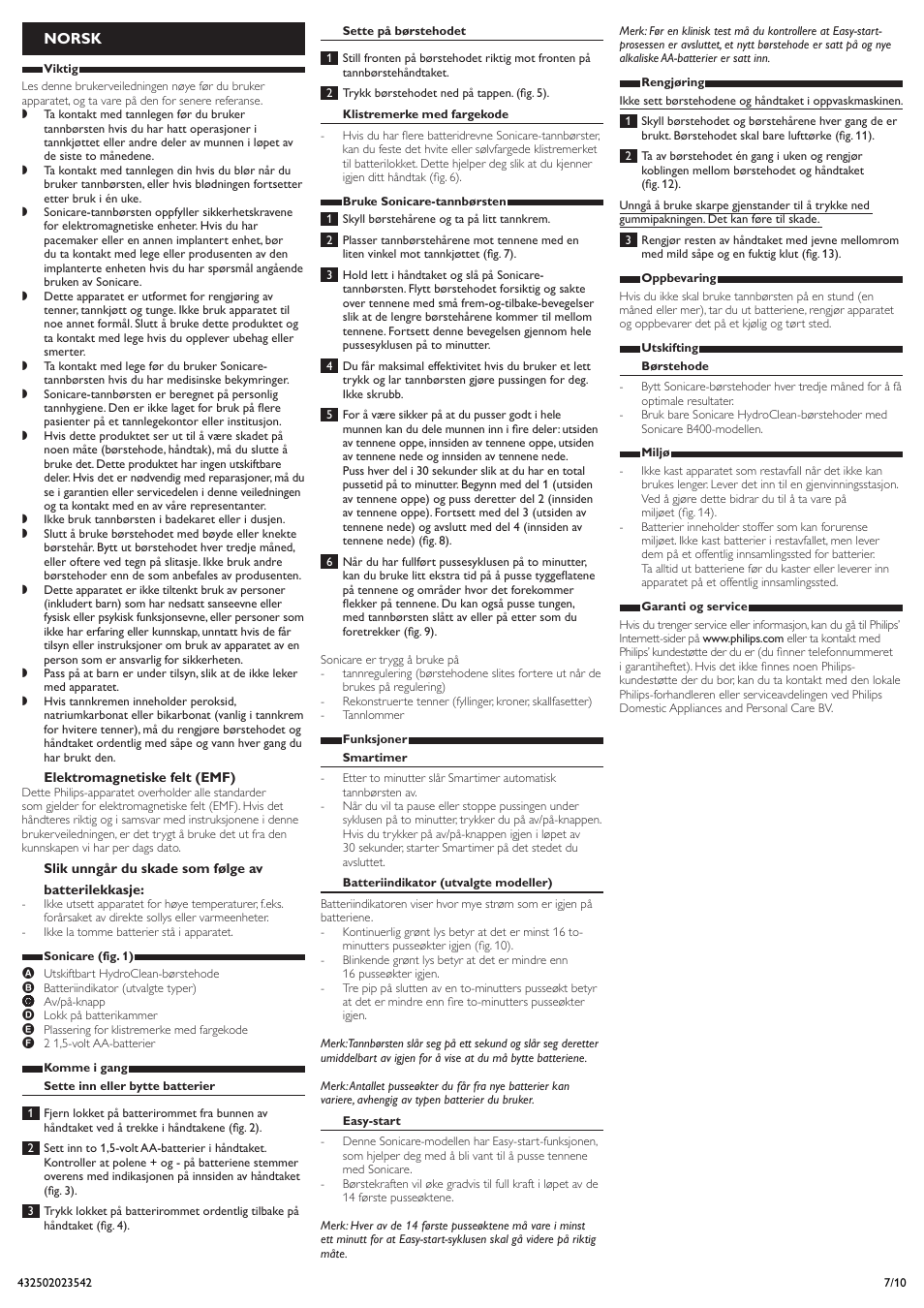 Norsk | Philips Sonicare 4000+ Series User Manual | Page 7 / 10