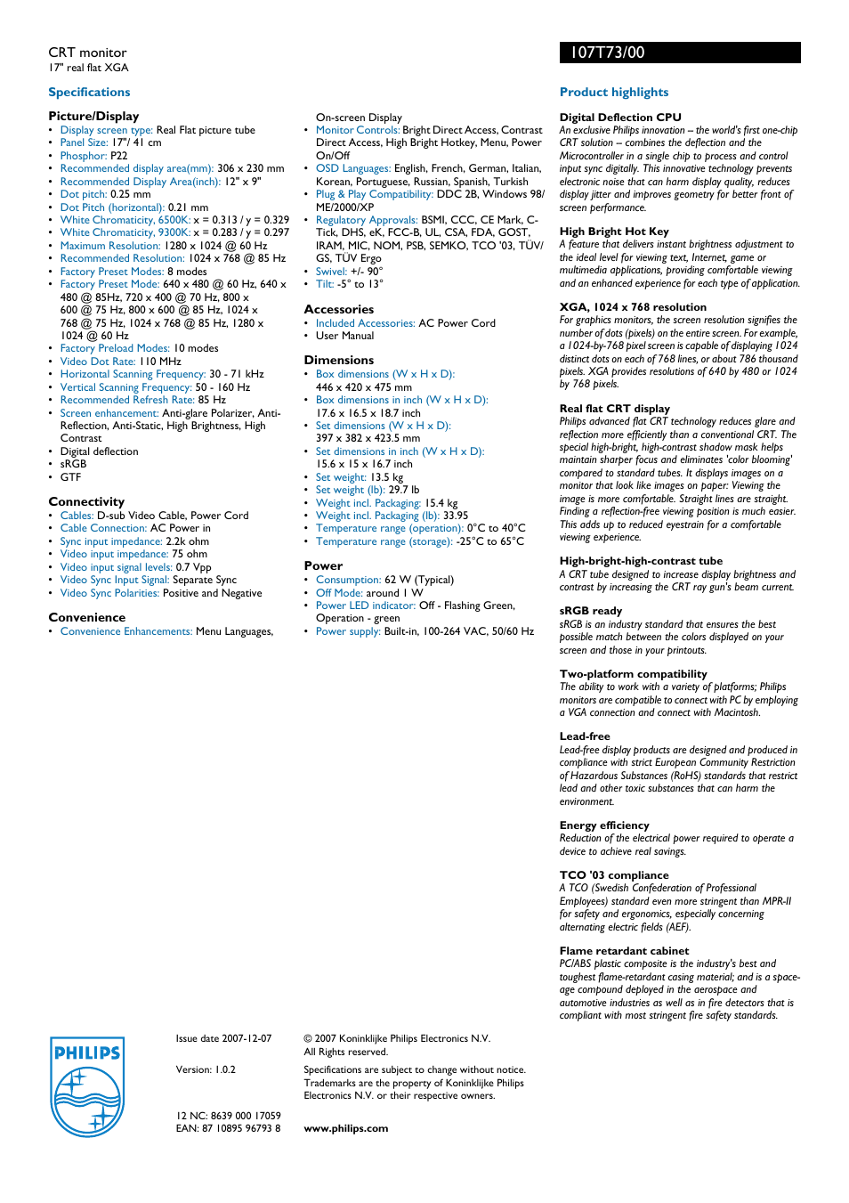 Philips 107T73 User Manual | Page 2 / 2