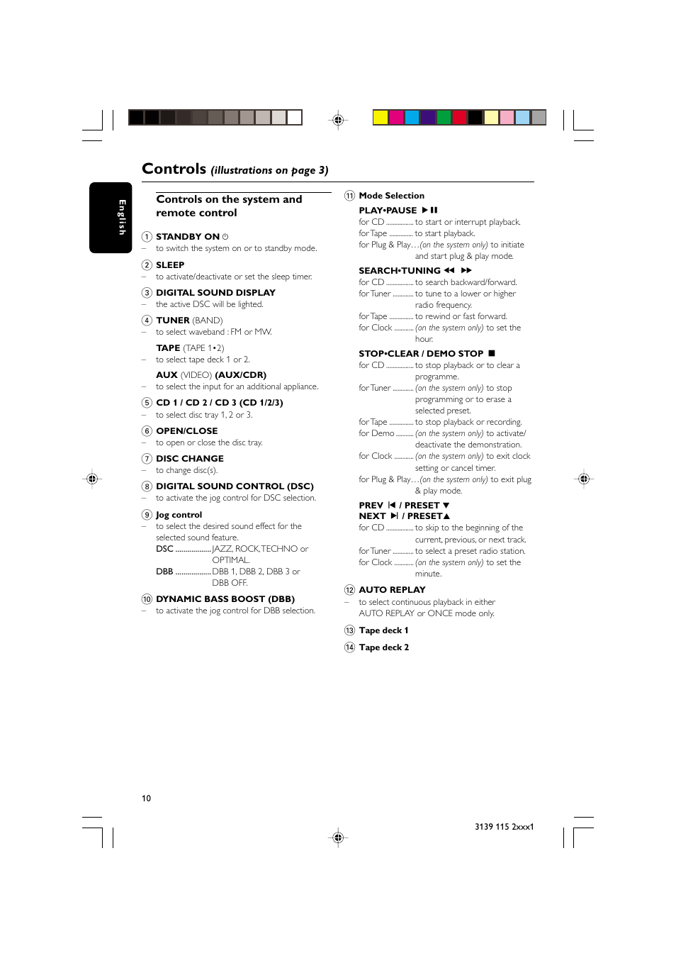 Controls | Philips FW-C355 User Manual | Page 10 / 29
