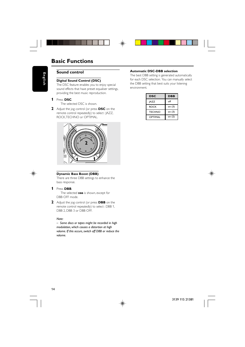 Basic functions, Sound control | Philips FW-C355 User Manual | Page 14 / 29