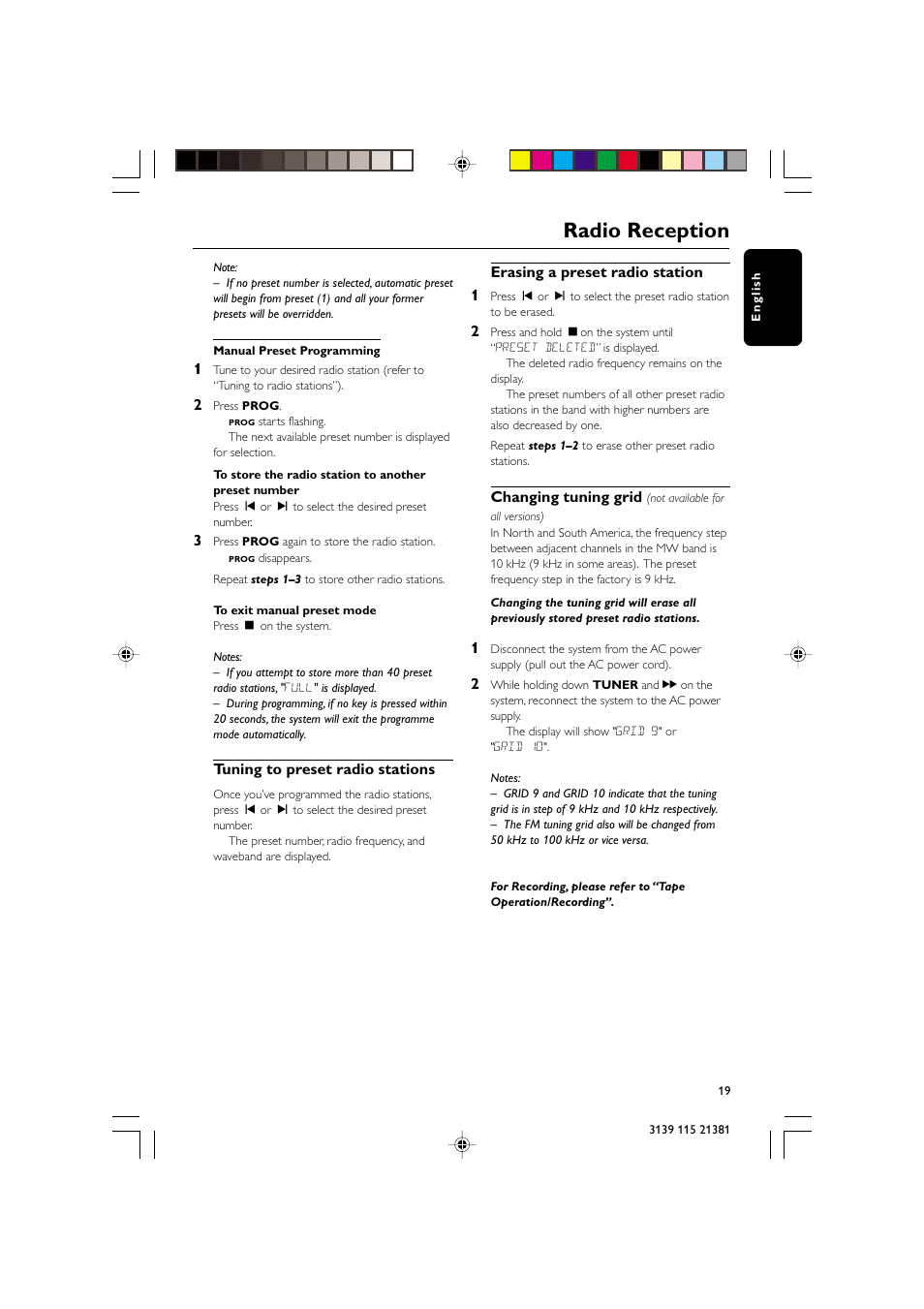 Radio reception | Philips FW-C355 User Manual | Page 19 / 29