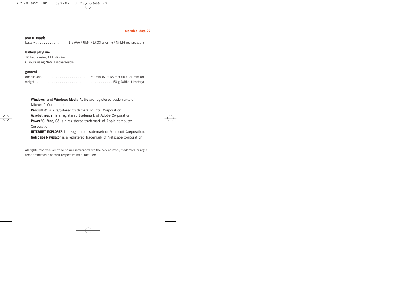 Philips ACT200 User Manual | Page 27 / 33