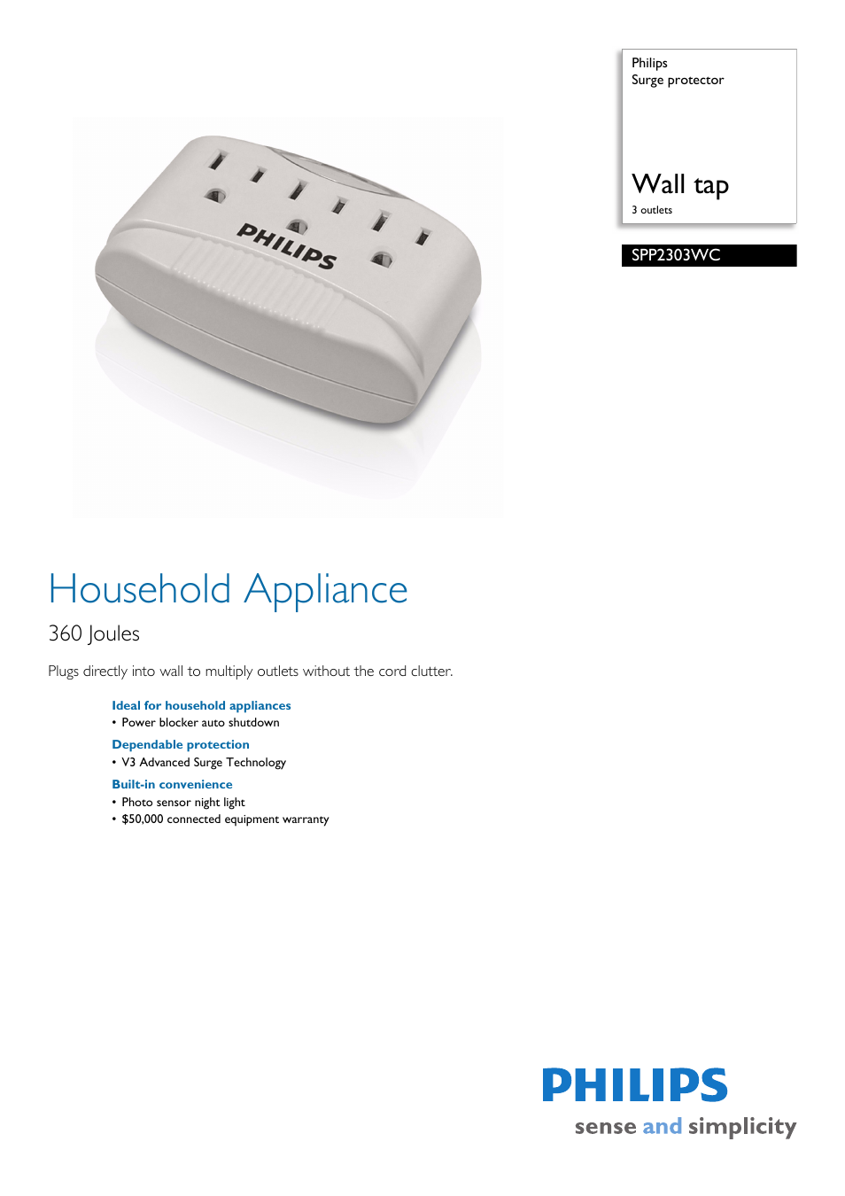 Philips SPP2303WC User Manual | 2 pages