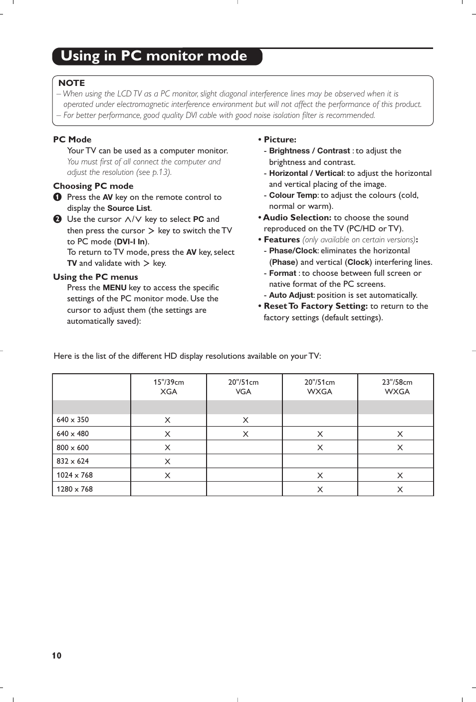 Using in pc monitor mode | Philips 20PF4321 User Manual | Page 12 / 18