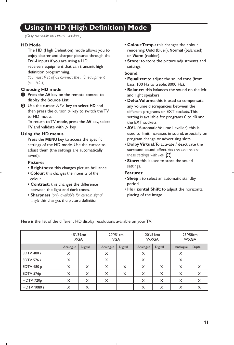 Using in hd (high definition) mode | Philips 20PF4321 User Manual | Page 13 / 18