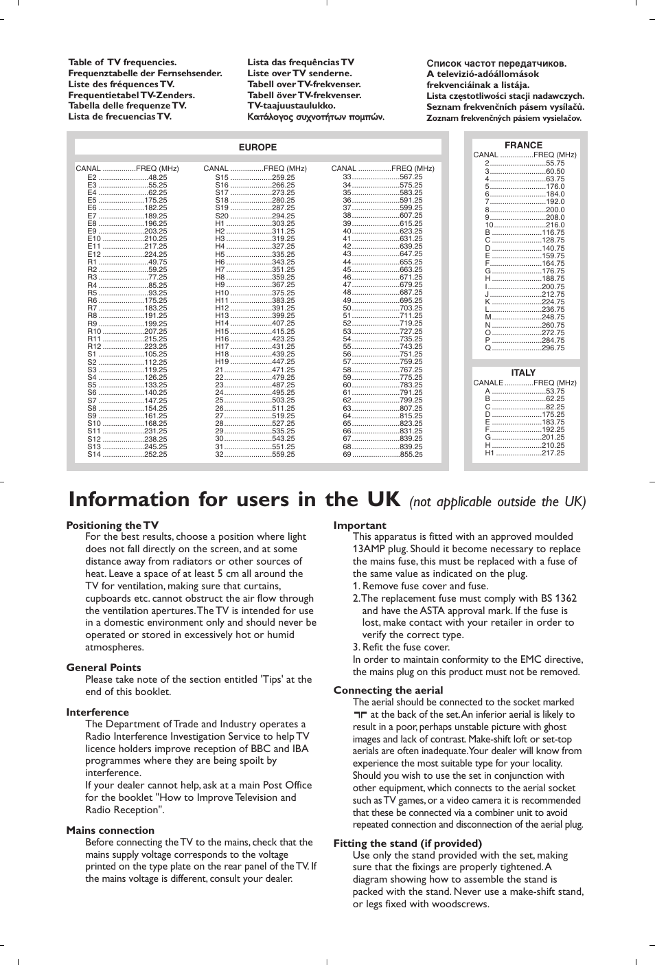 Information for users in the uk, Not applicable outside the uk) | Philips 20PF4321 User Manual | Page 17 / 18