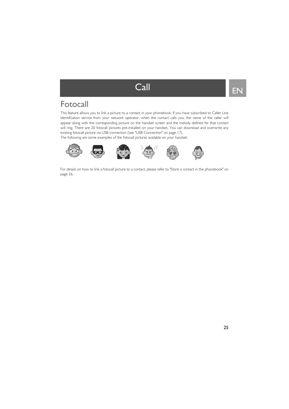 Fotocall, Call | Philips SE735 User Manual | Page 25 / 71