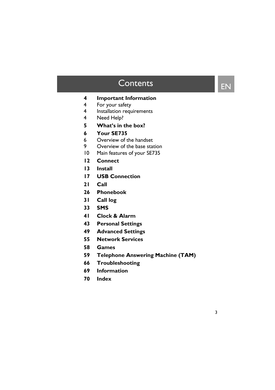 Philips SE735 User Manual | Page 3 / 71