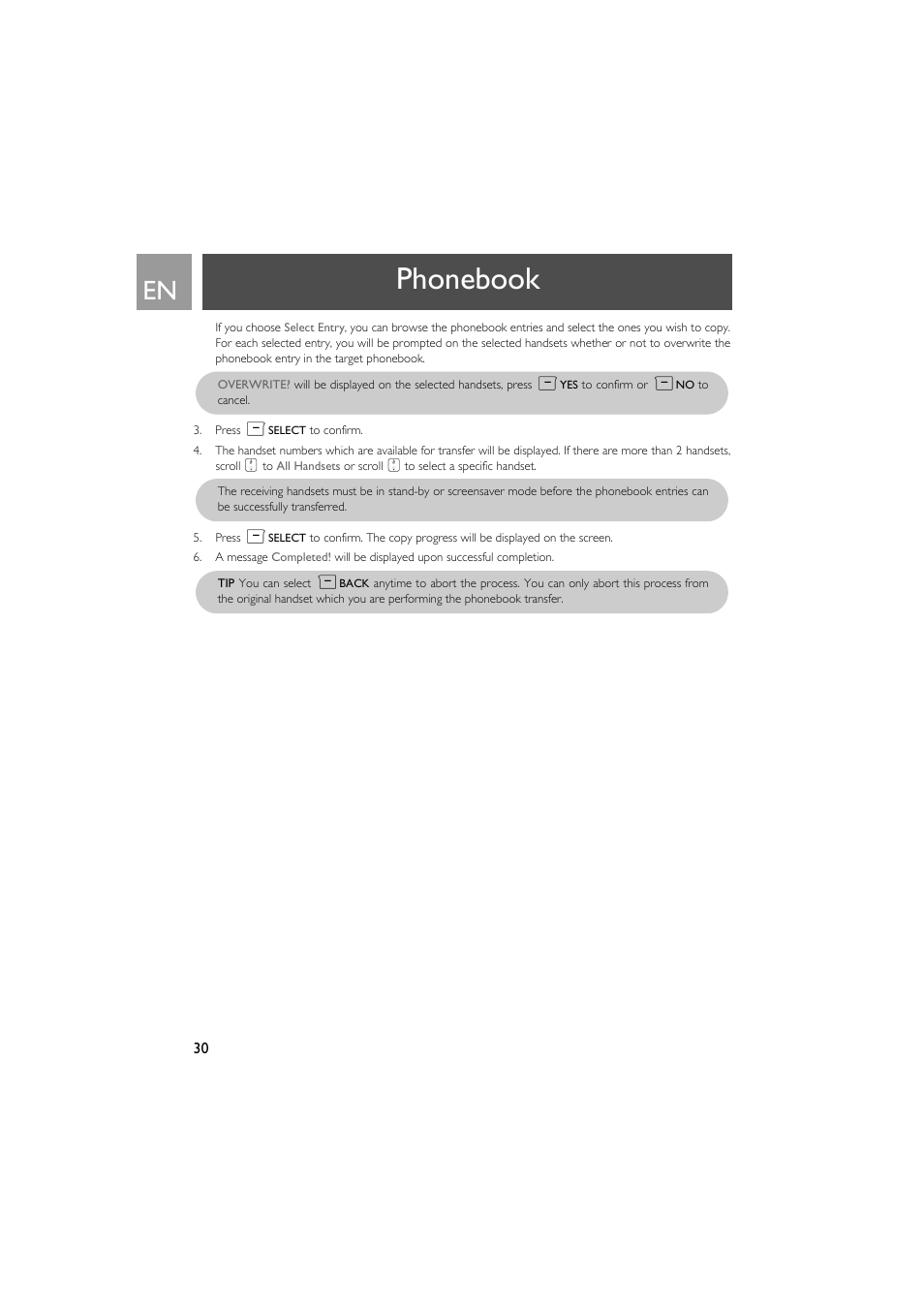 Phonebook | Philips SE735 User Manual | Page 30 / 71