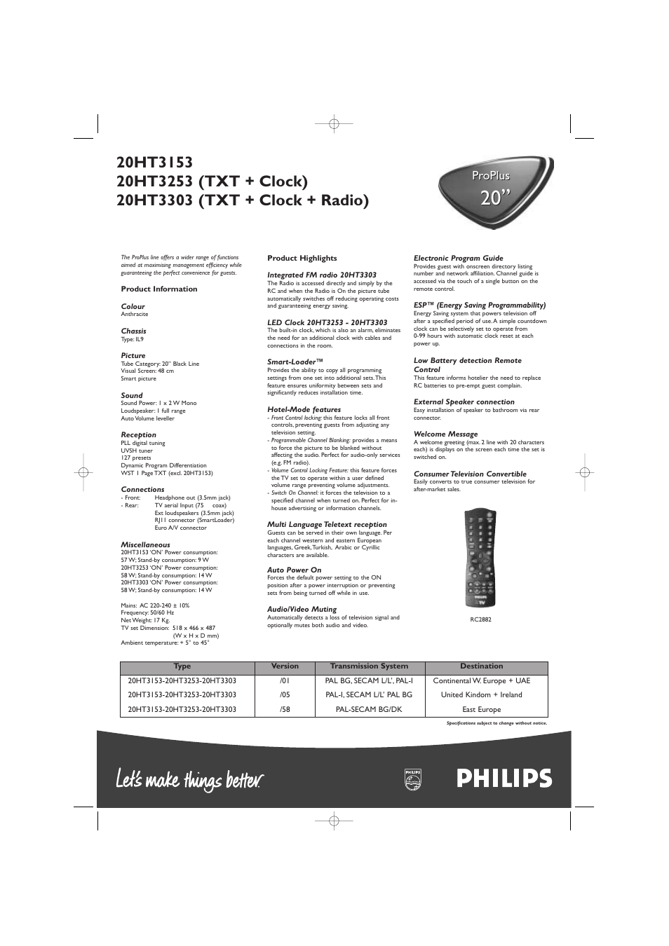 Proplus | Philips 20HT3253 User Manual | Page 2 / 2