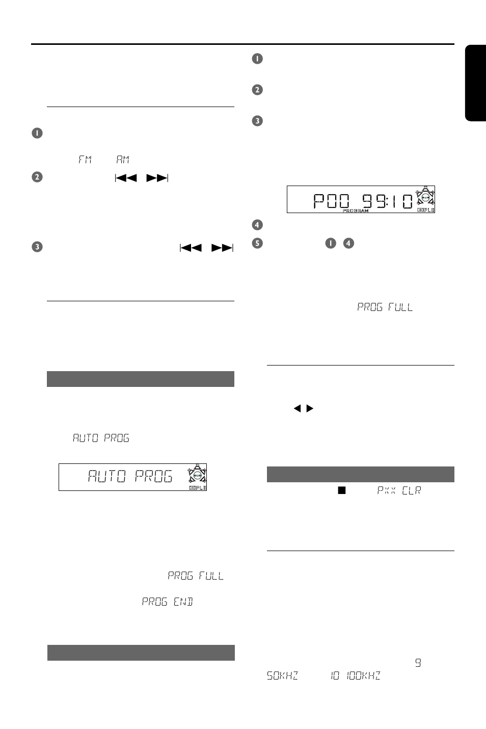 Tuner operations, Auto prog, Tuning to radio stations 1 | Presetting radio stations, Selecting a preset radio station, Changing tuning grid | Philips HTS3410D User Manual | Page 29 / 36
