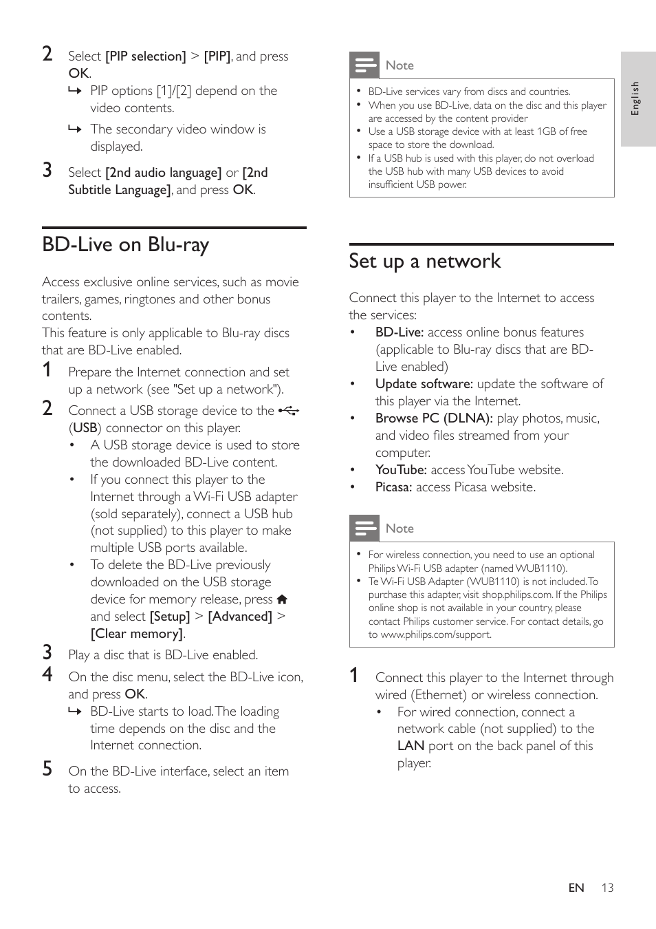 Bd-live on blu-ray, Set up a network | Philips BDP3305 User Manual | Page 13 / 27