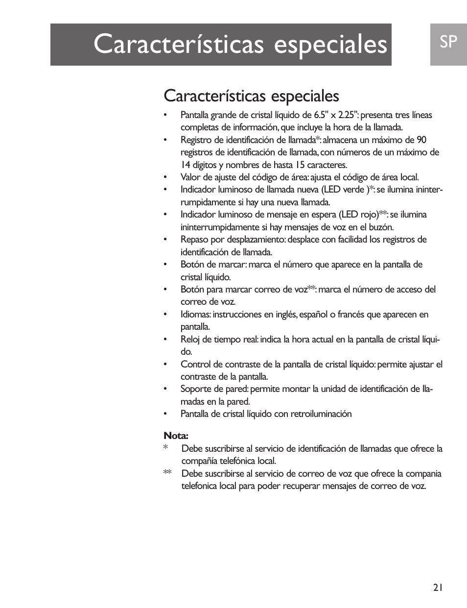 Características especiales | Philips SJA9192/17 User Manual | Page 21 / 40