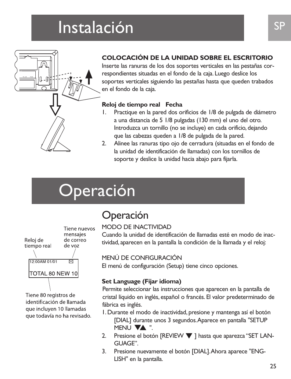 Instalación, Operación | Philips SJA9192/17 User Manual | Page 25 / 40