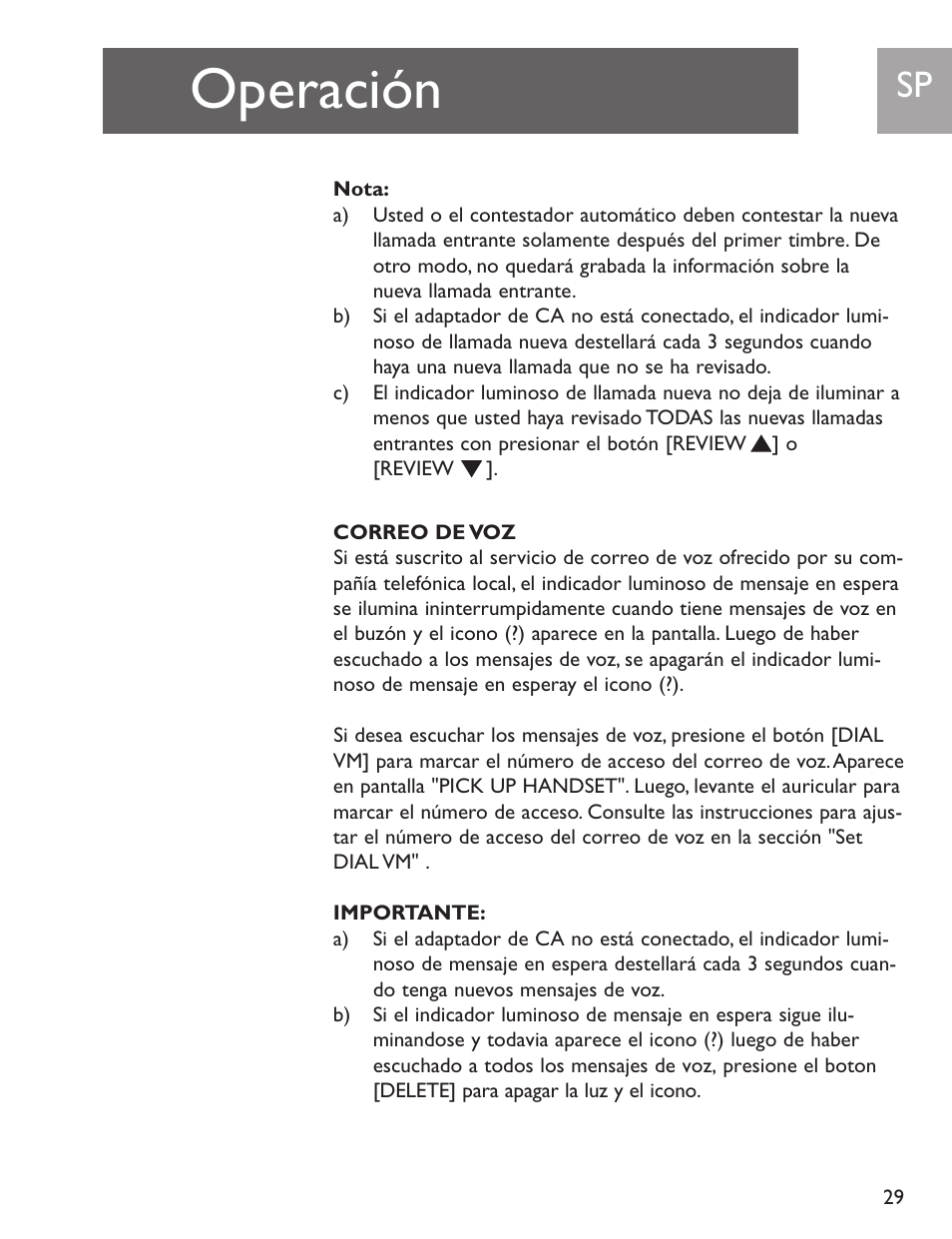 Operación | Philips SJA9192/17 User Manual | Page 29 / 40