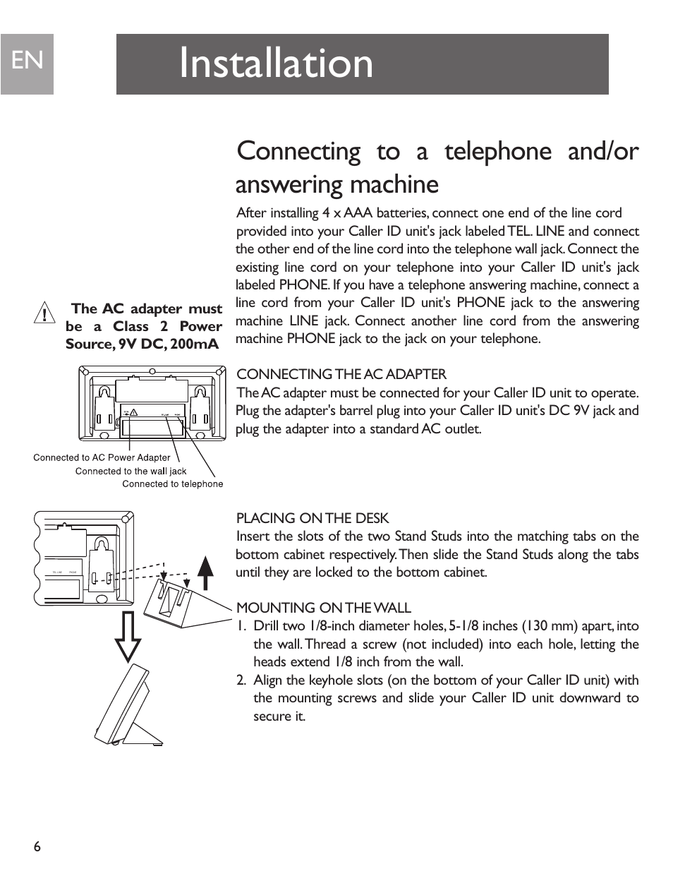 Installation, Connecting to a telephone and/or answering machine | Philips SJA9192/17 User Manual | Page 6 / 40