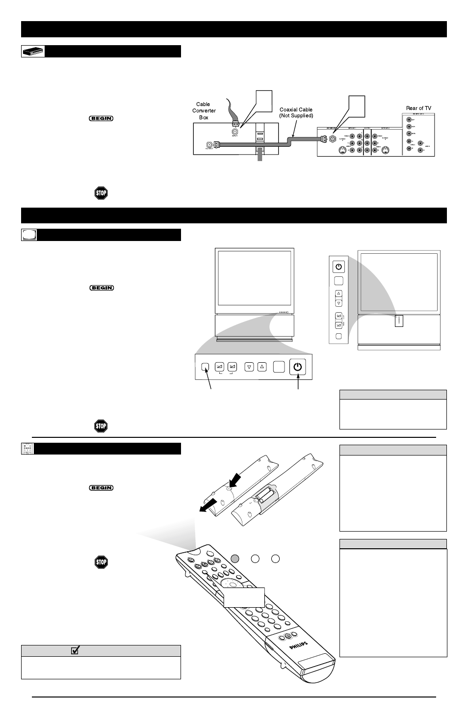 Tv c, Perating the, Elevision and | Emote, Ontrol t, Aking, Asic, Onnections, Continued, Elevision | Philips 50PP 9202 User Manual | Page 2 / 8