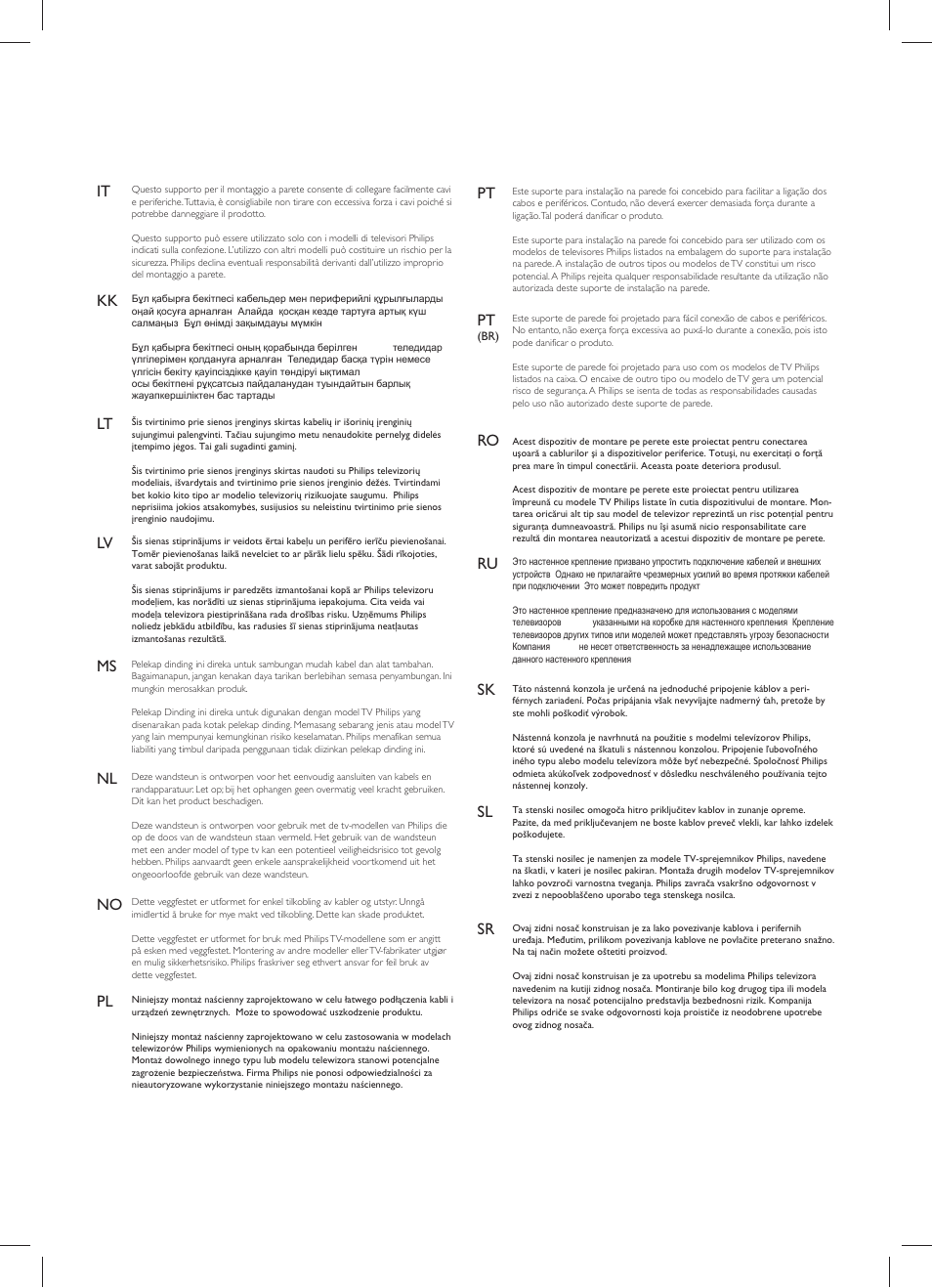 Nl ro ru sr sk sl, It kk lv lt ms no, Pl pt | Philips SQM6125/10 User Manual | Page 3 / 12