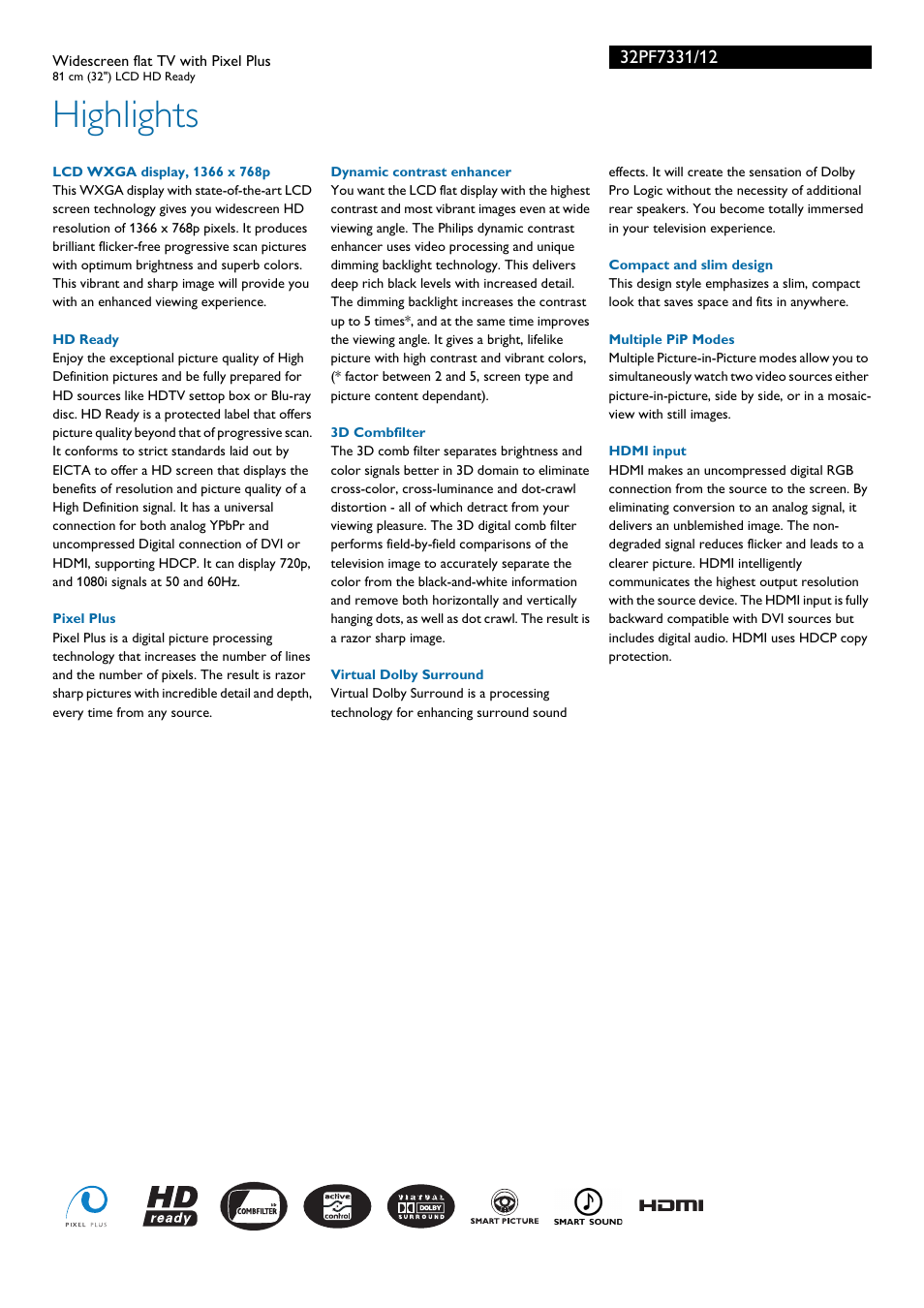 Highlights | Philips 32PF7331 User Manual | Page 2 / 3