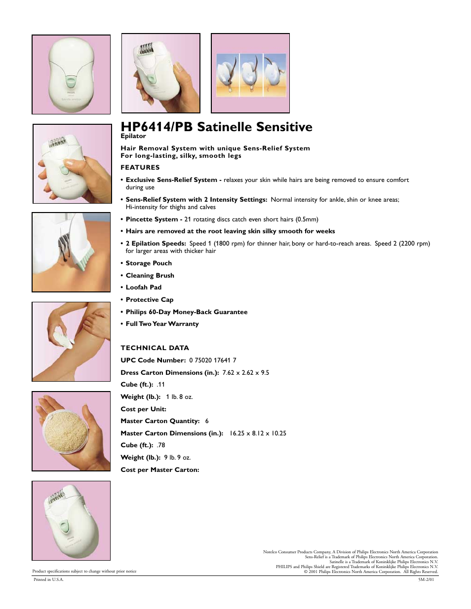 Hp6414/pb satinelle sensitive | Philips HP6414/PB User Manual | Page 2 / 2